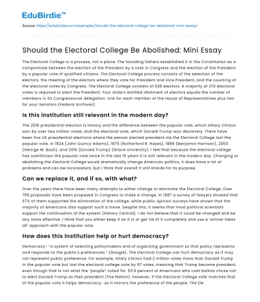 Should the Electoral College Be Abolished: Mini Essay