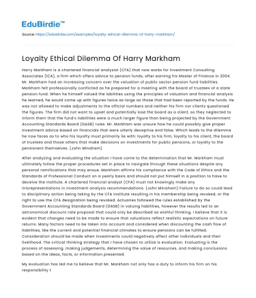 Loyalty Ethical Dilemma Of Harry Markham