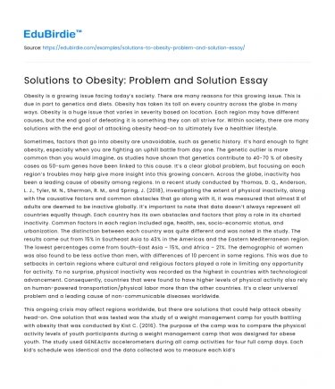 Solutions to Obesity: Problem and Solution Essay