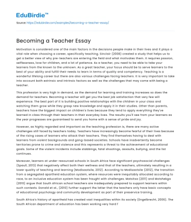 Becoming a Teacher Essay