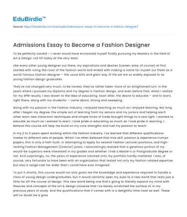 Admissions Essay to Become a Fashion Designer