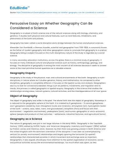 Persuasive Essay on Whether Geography Can Be Considered a Science
