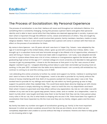 The Process of Socialization: My Personal Experience
