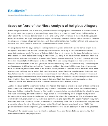 Essay on ‘Lord of the Flies’: Analysis of Religious Allegory