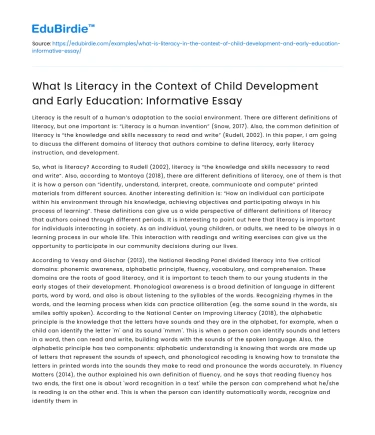 Literacy in Child Development and Early Education