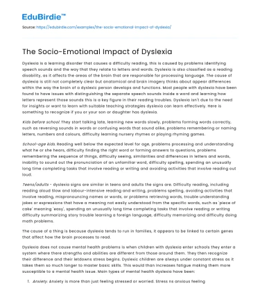 The Socio-Emotional Ramifications of Dyslexia