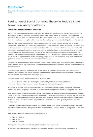 Social Contract Theory and Modern State Formation