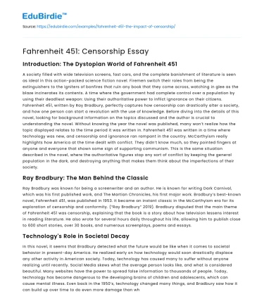 Fahrenheit 451: Censorship Essay