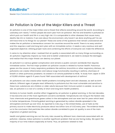 Air Pollution is One of the Major Killers and a Threat