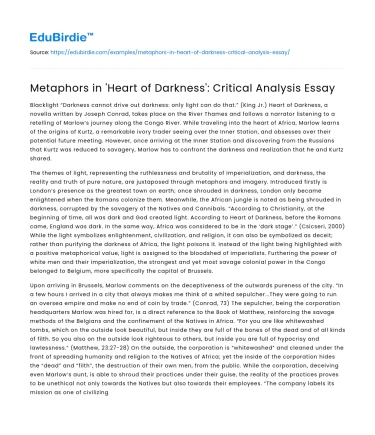 Metaphors in ‘Heart of Darkness’: Critical Analysis Essay