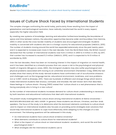 Issues of Culture Shock Faced by International Students