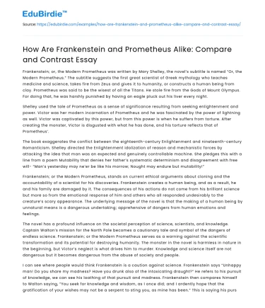 How Are Frankenstein and Prometheus Alike: Compare and Contrast Essay