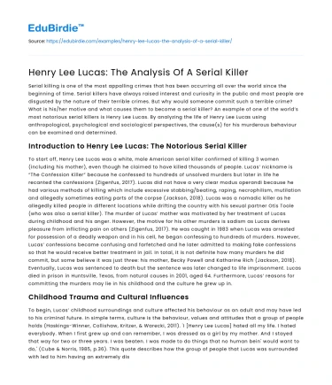Henry Lee Lucas: The Analysis Of A Serial Killer