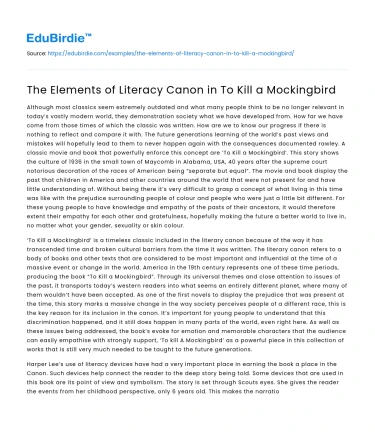 The Elements of Literacy Canon in To Kill a Mockingbird