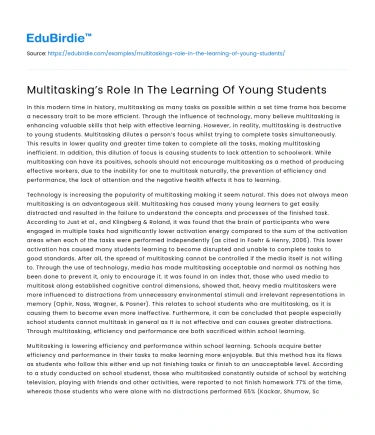 Multitasking’s Role In The Learning Of Young Students