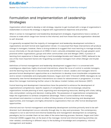 Formulation and Implementation of Leadership Strategies