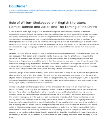 William Shakespeare’s Impact on English Literature and Key Works
