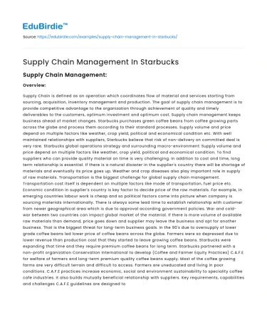 Supply Chain Management In Starbucks
