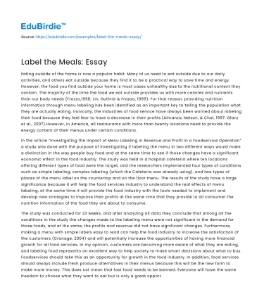 Label the Meals: Essay