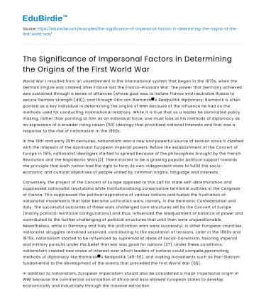 Impersonal Factors in Origins of WWI