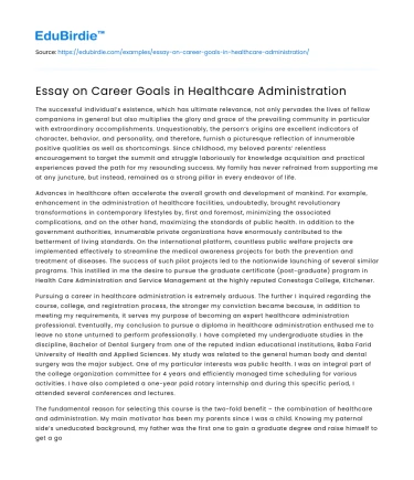 Essay on Career Goals in Healthcare Administration