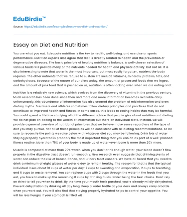 The Role of Diet and Nutrition in Health