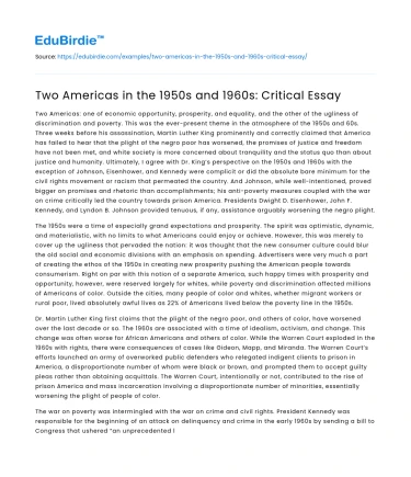 Two Americas in the 1950s and 1960s: Critical Essay