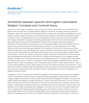 Spanish & English Colonization Religion: Compare & Contrast