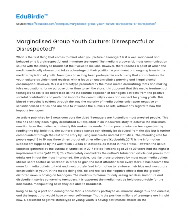 Marginalised Group Youth Culture: Disrespectful or Disrespected?