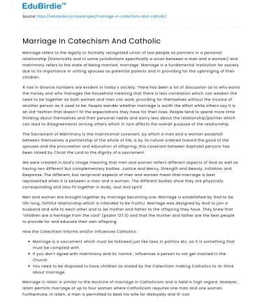 Marriage In Catechism And Catholic