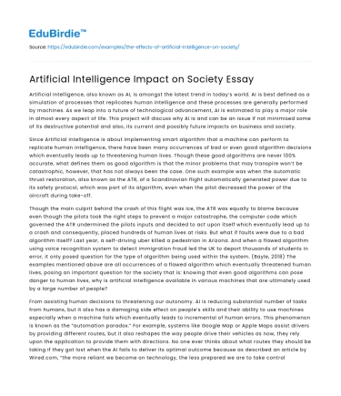 Artificial Intelligence Impact on Society Essay