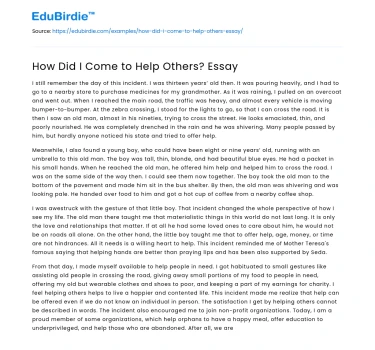 How Did I Come to Help Others? Essay