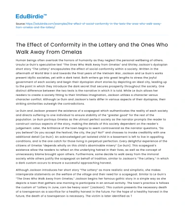 Conformity in “The Lottery” and “The Ones Who Walk Away From Omelas”