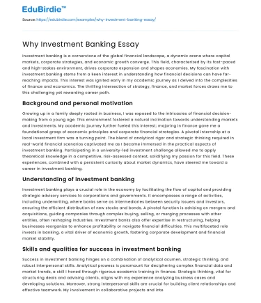 Why Investment Banking Essay
