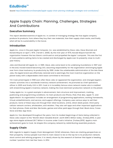 Apple Supply Chain: Planning, Challenges, Strategies And Contributions
