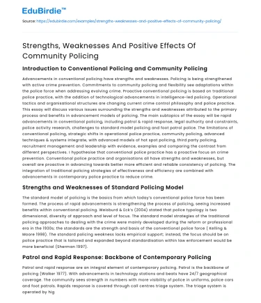 Strengths, Weaknesses And Positive Effects Of Community Policing