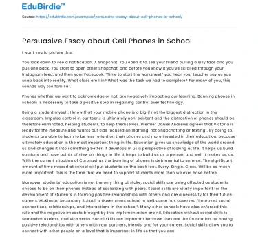 Persuasive Essay about Cell Phones in School