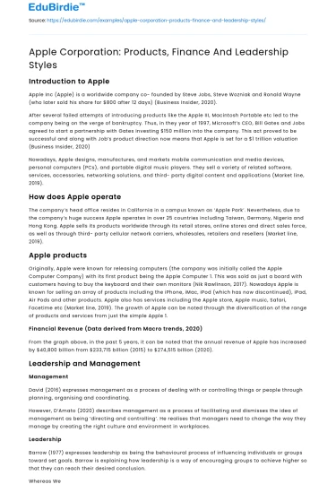 Apple Corporation: Products, Finance And Leadership Styles