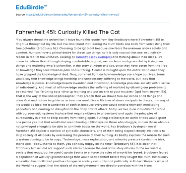Fahrenheit 451: Curiosity Killed The Cat