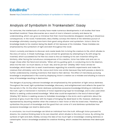 Analysis of Symbolism in ‘Frankenstein’: Essay