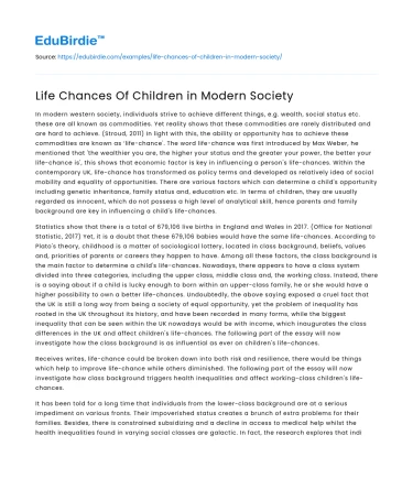 Life Chances Of Children in Modern Society