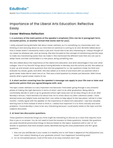 Importance of the Liberal Arts Education: Reflective Essay