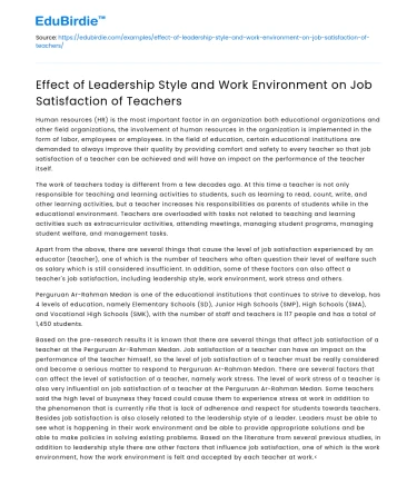 Leadership, Environment, Job Satisfaction in Teaching