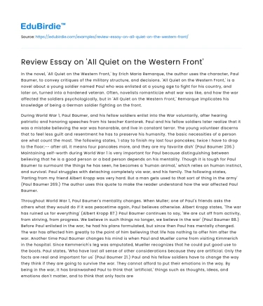 Review Essay on ‘All Quiet on the Western Front’