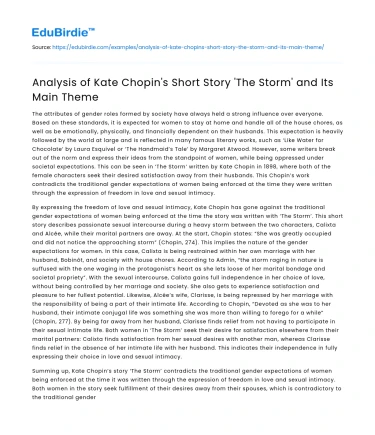 Analysis of Kate Chopin’s Short Story ‘The Storm’ and Its Main Theme