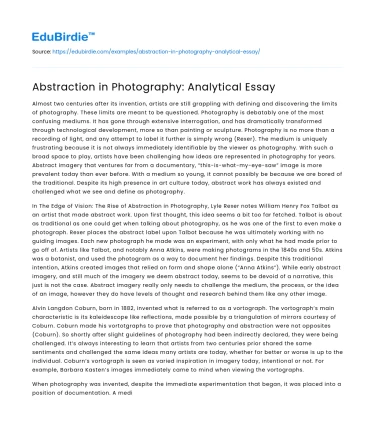Abstraction in Photography: Analytical Essay