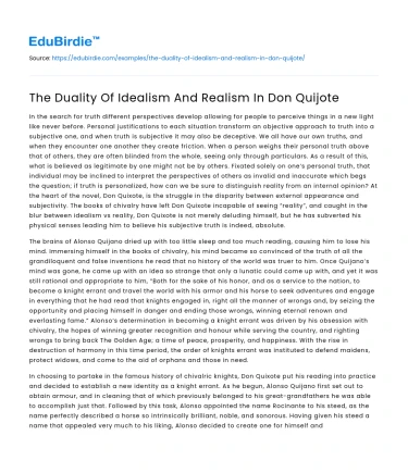 The Duality Of Idealism And Realism In Don Quijote