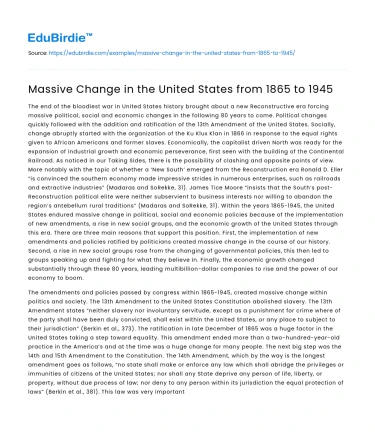 Massive Change in the United States from 1865 to 1945