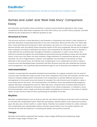 Romeo and Juliet’ and ‘West Side Story’: Comparison Essay