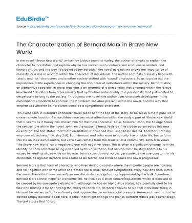 The Characterization of Bernard Marx in Brave New World
